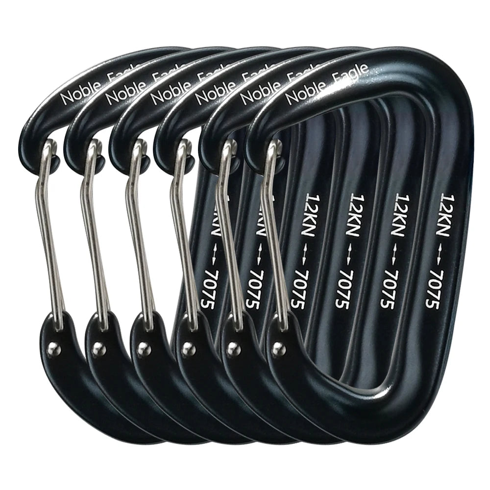 6-Piece 12kN Aluminum D-Ring Carabiner Set