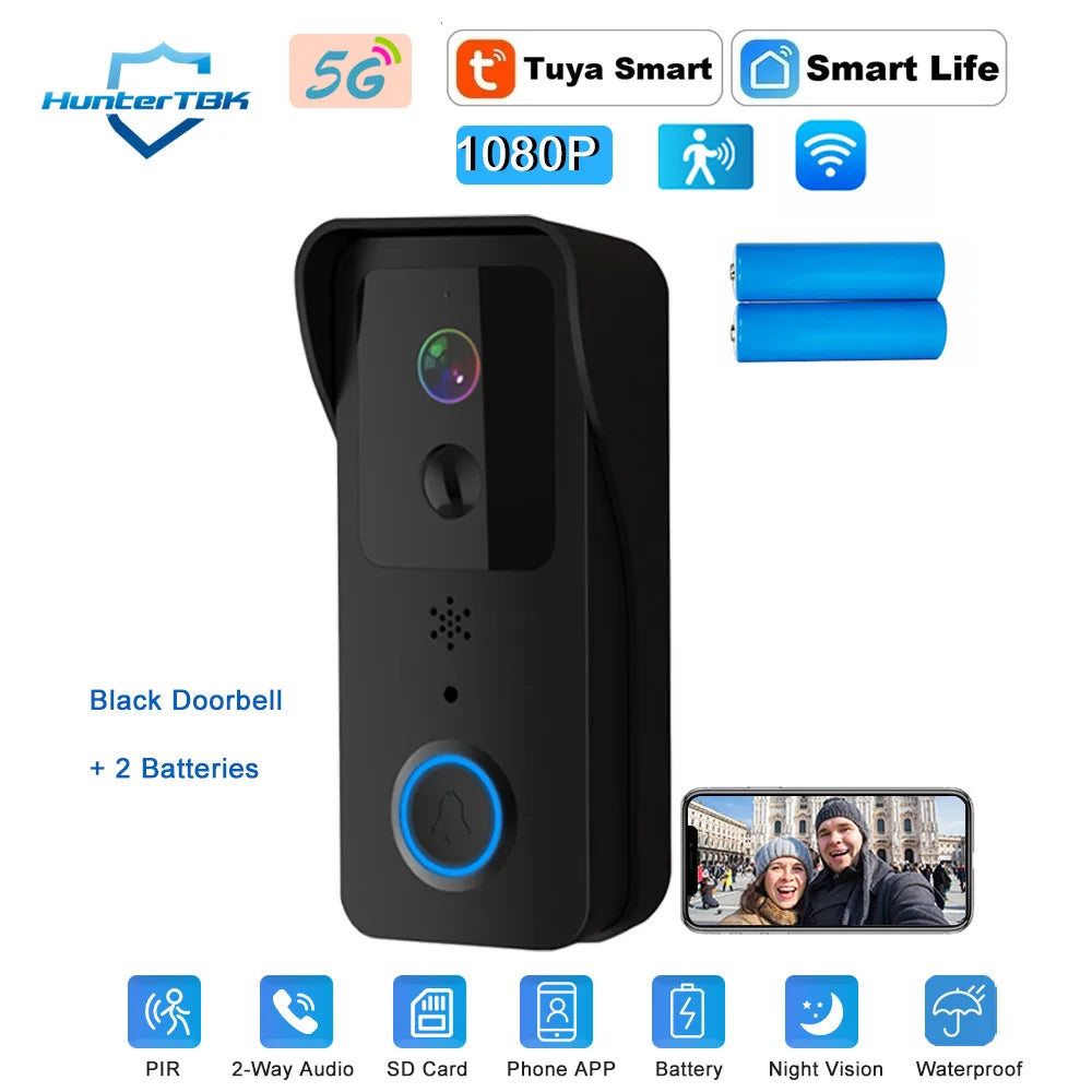 5G 2.4G WiFi Video Doorbell 1080P Tuya Smart Outdoor Wireless Intercom Waterproof Wireless Camera Ringing Bell 