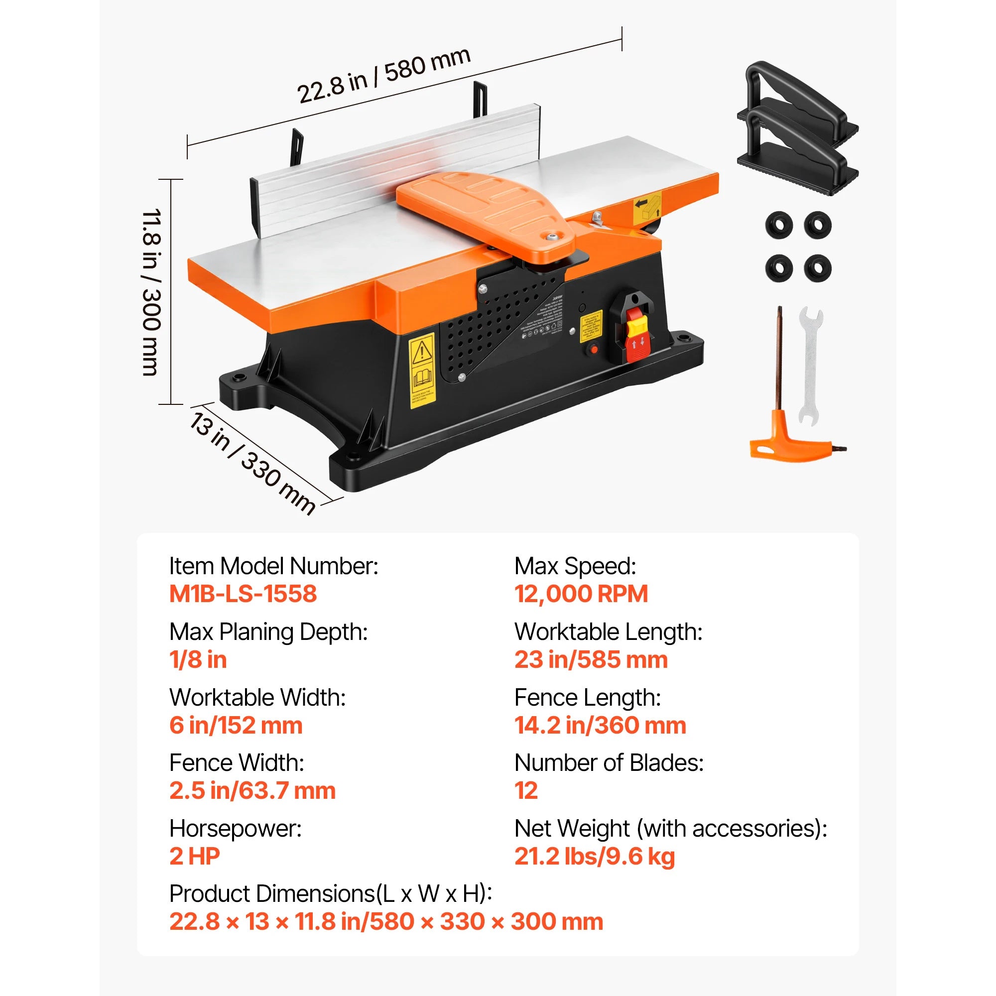 6 in 2 HP Benchtop Jointer with Adjustable Fence