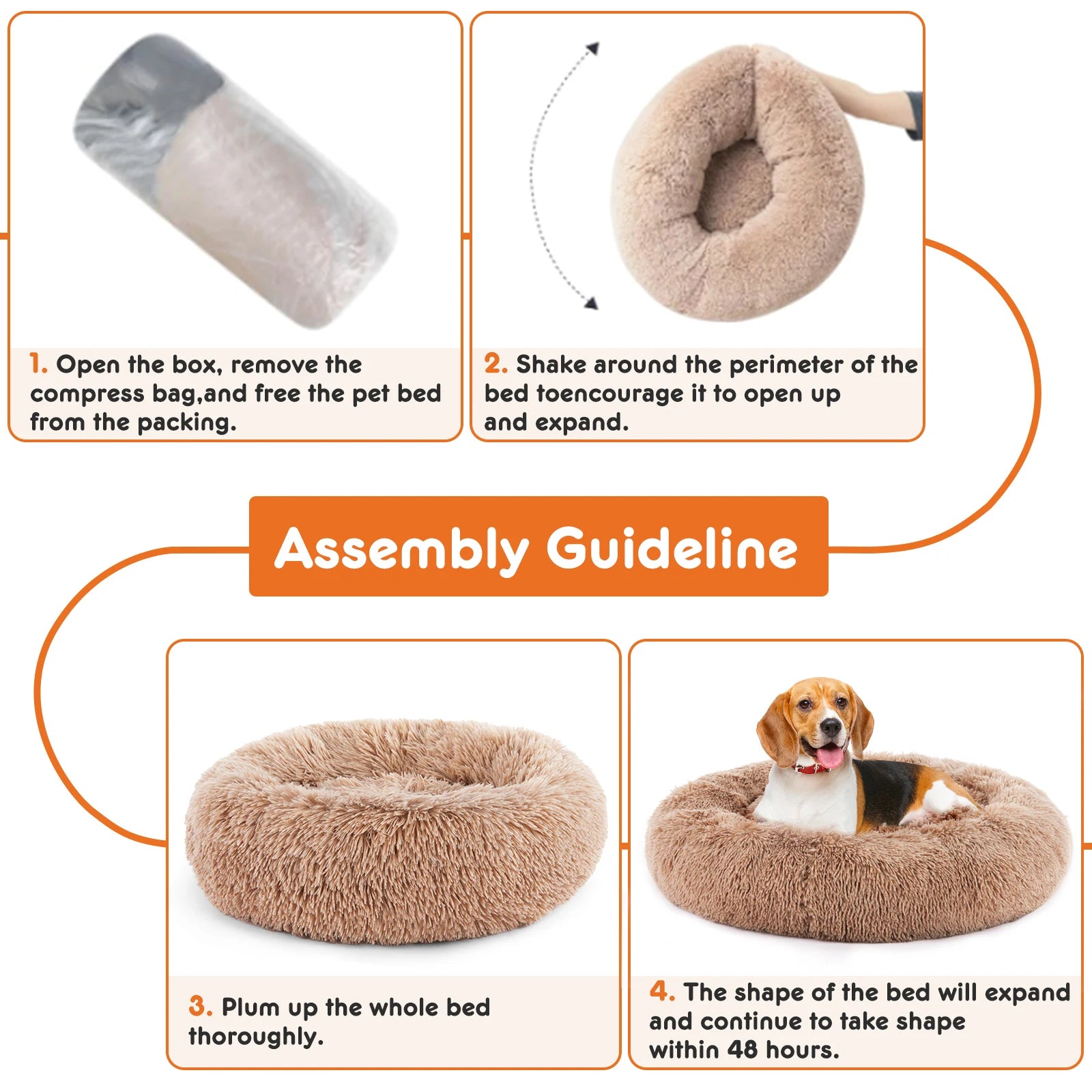 Calming Plush Dog Bed with Non-Slip Base – Washable Round Pet Bed