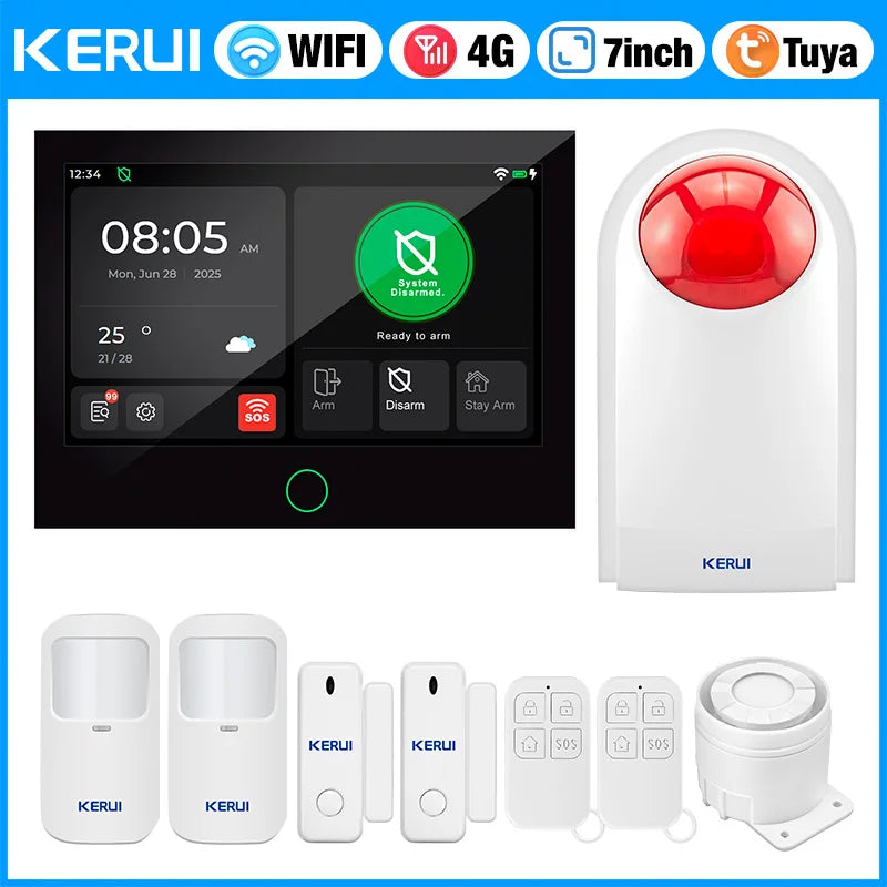 Entregas Rápidas KERUI Tuya WiFi+4G Sistema de Alarma para Hogar con 7 pulgadas Pantalla Táctil desde Almacén de ES Protección de Alarma