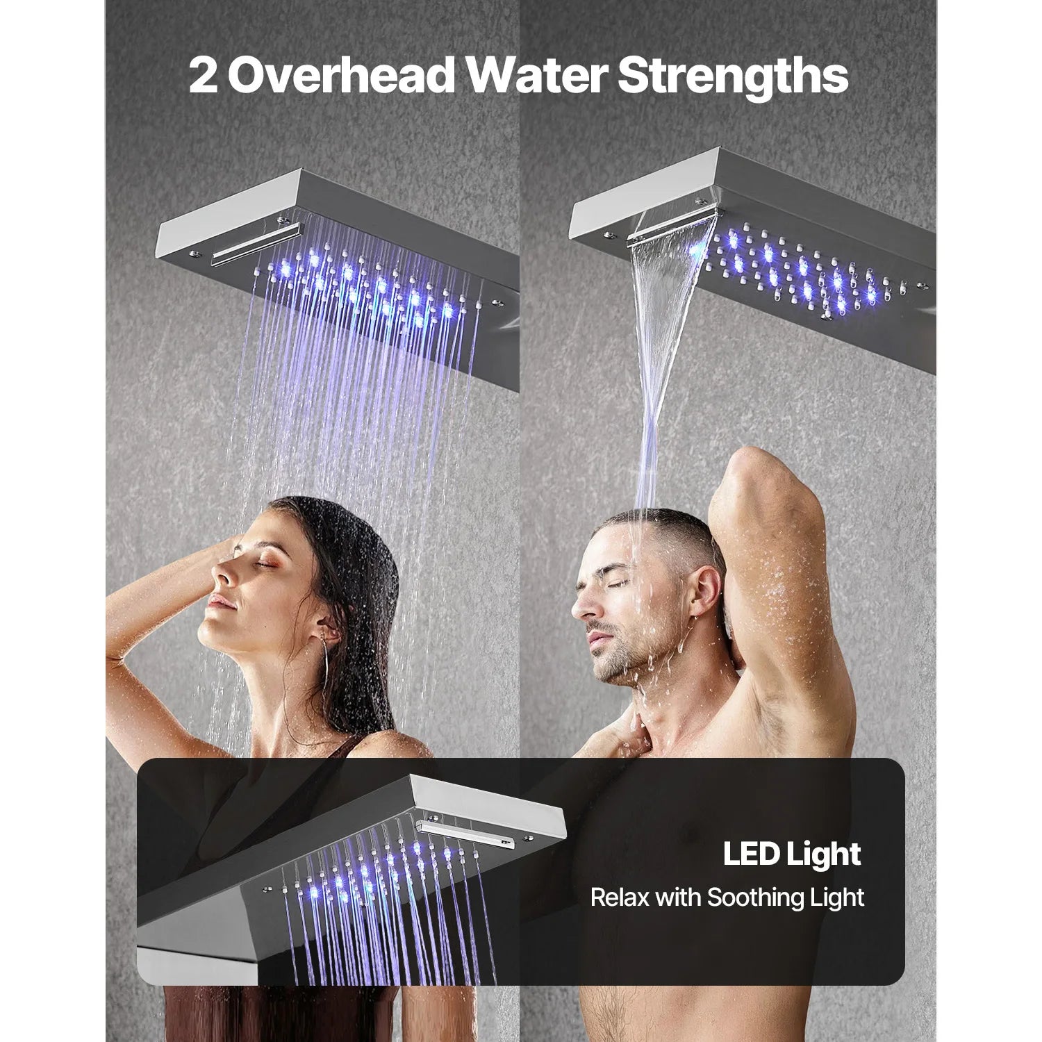 5 Function LED Shower Panel Tower with Waterfall Head Stainless Steel