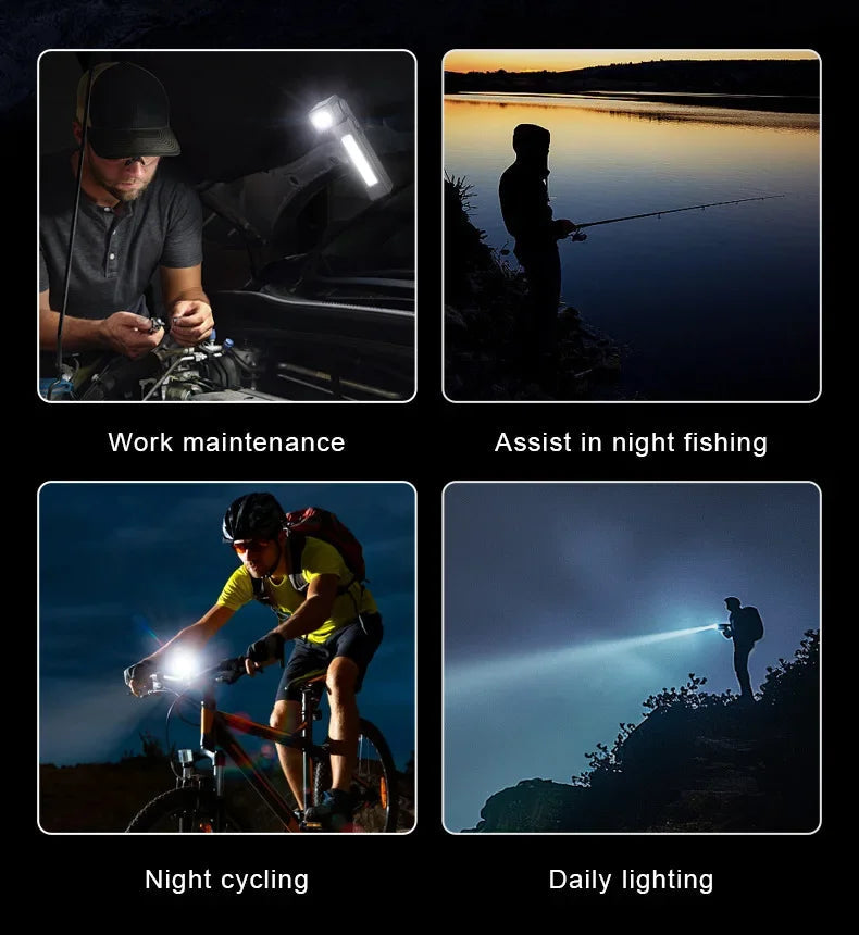 USB Rechargeable LED Work Light 1000 Lumens COB Lantern with Power Capacity Indicator Handled Flashlight for Outdoor Car Repair 