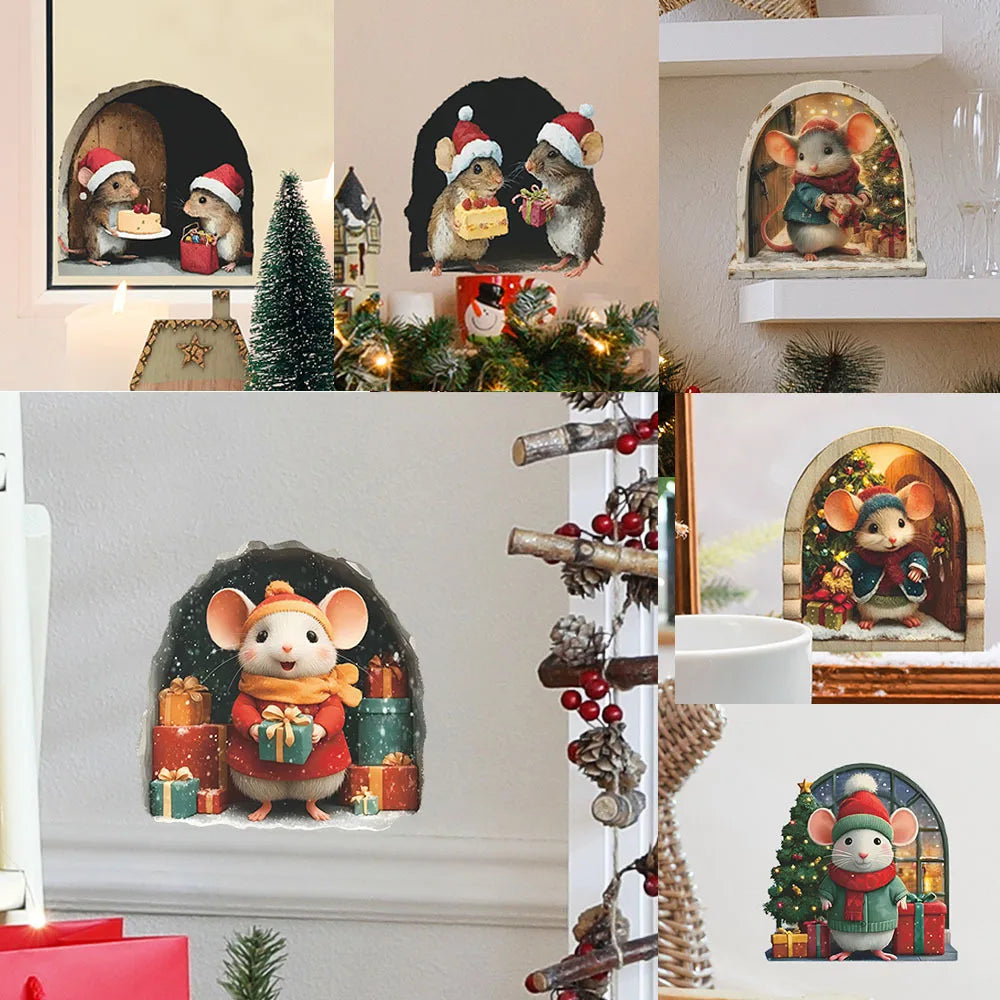 Cute Christmas Small Mouse Wall Stickers Xmas Decoration For Home Noel Navidad Merry Christmas Decor 2025 Happy New Year 2026 