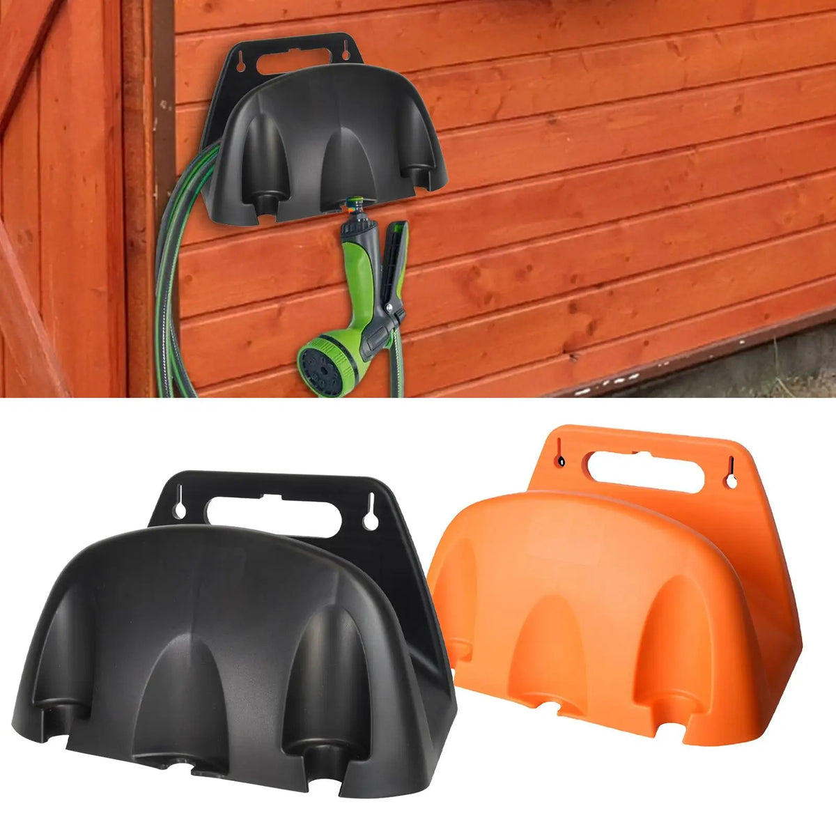 Wandhalterung für Gartenschlauch, schwarz oder orange