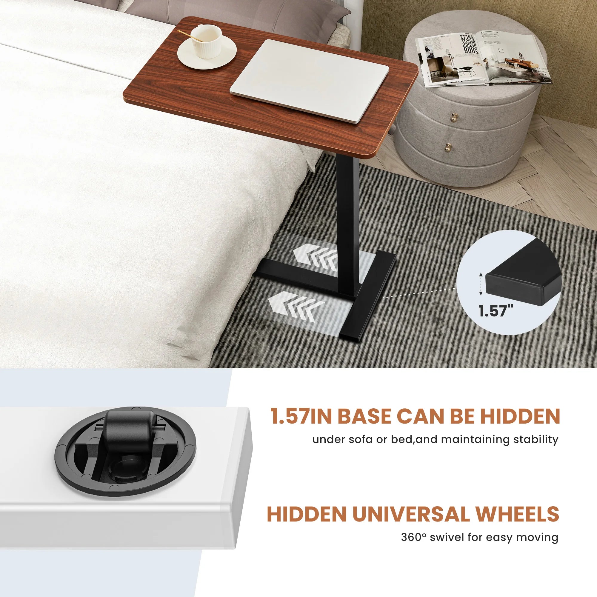 Adjustable Overbed Table for Laptop, Sofa & Bedside Use