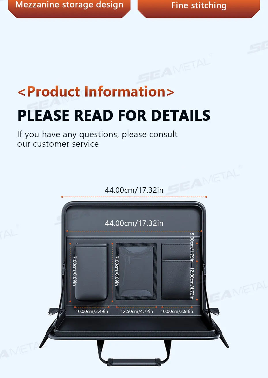 SEAMETAL Portable Laptop Storage Bag for Car Steering Wheel Temporary Tray Snacks Holder Foldable Multi-Pocket Car Organizer