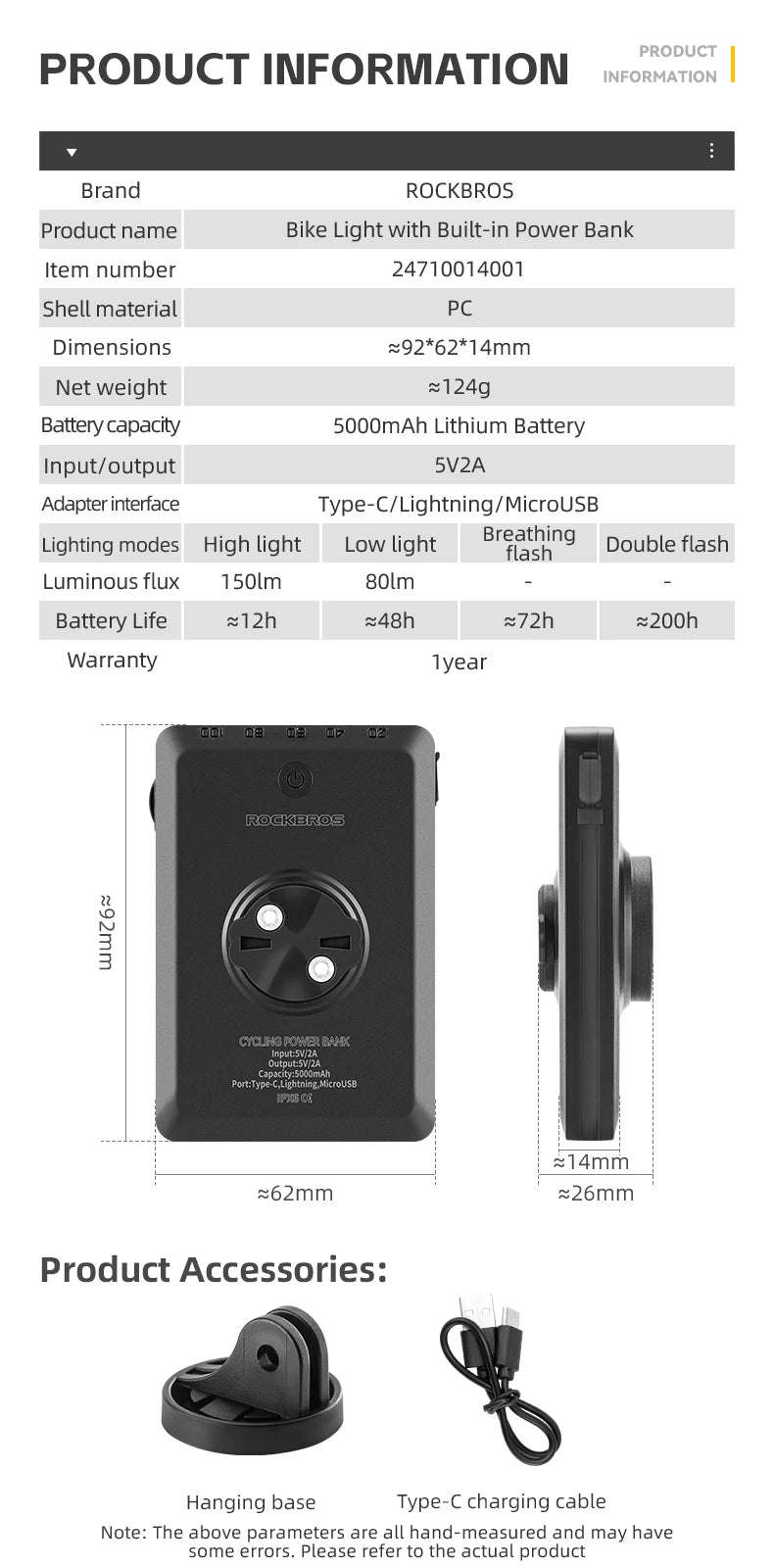 Bicyklové svetlo 5000mAh s digitálnym displejom a IPX6 nepremokavé