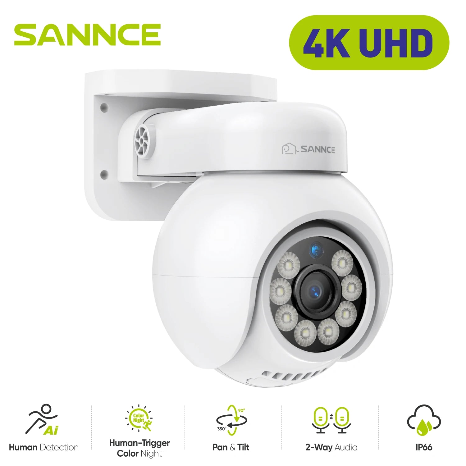 SANNCE 4K PoE Security Camera with Audio, Night Vision, IP66