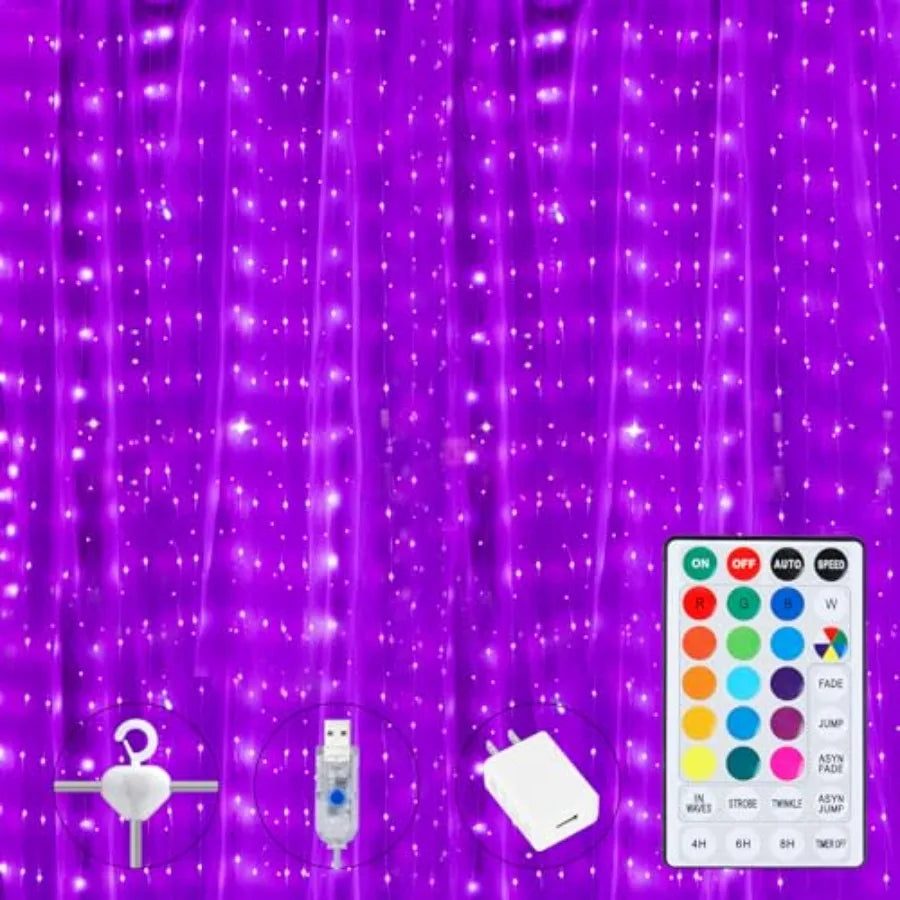 16 Color Curtain Lights 400 LED Twinkle Backdrop with Remote
