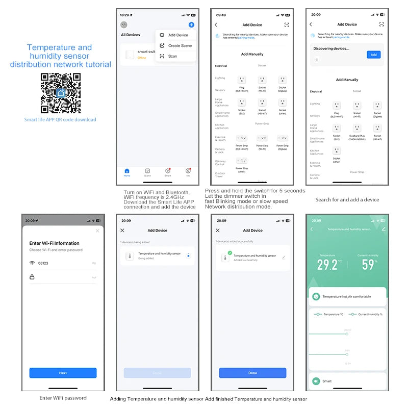 Tuya Temperature and Humidity Sensor with Wi-Fi and Bluetooth Connectivity, Temperature Monitoring and Smart Integration