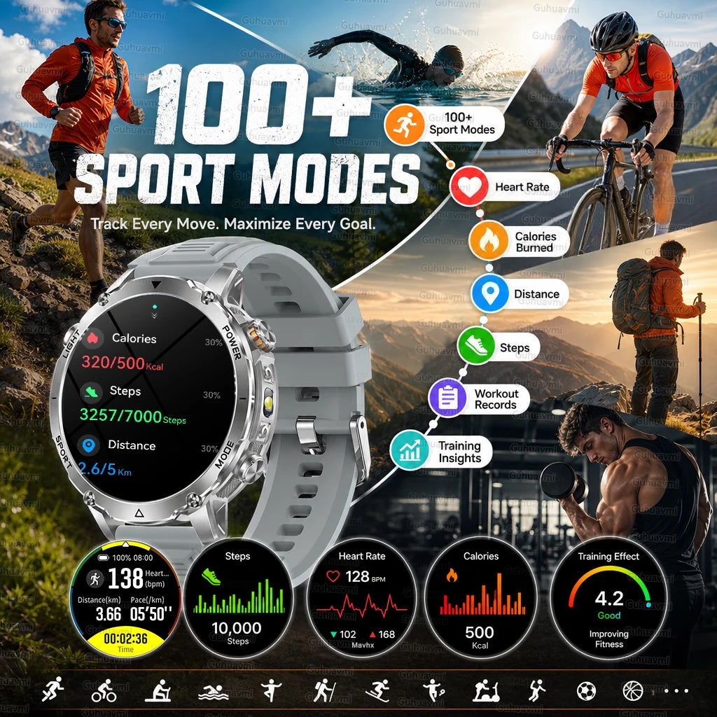 Outdoor Bluetooth Anruf-Smartwatch mit LED-Taschenlampe