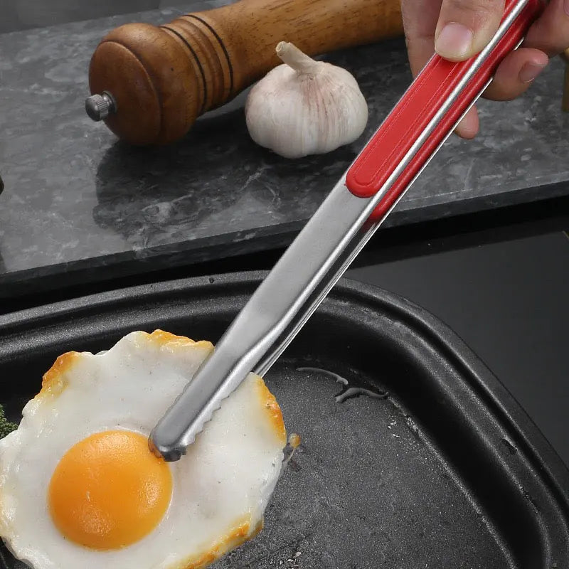 Pince de cuisine en acier inoxydable, poignée rouge ou noire