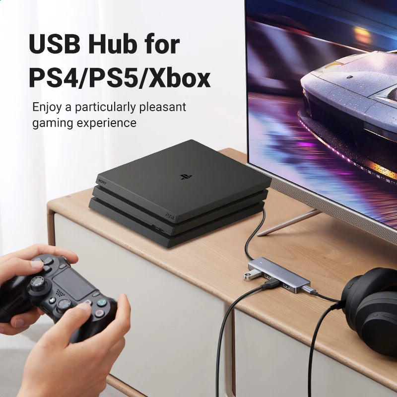 UGREEN USB-HUB med 4 porter, USB-A-splitter, ultratynn USB-utvideradapter til mus, tastatur, MacBook, bærbar PC og tilbehør til XBOX og PS5