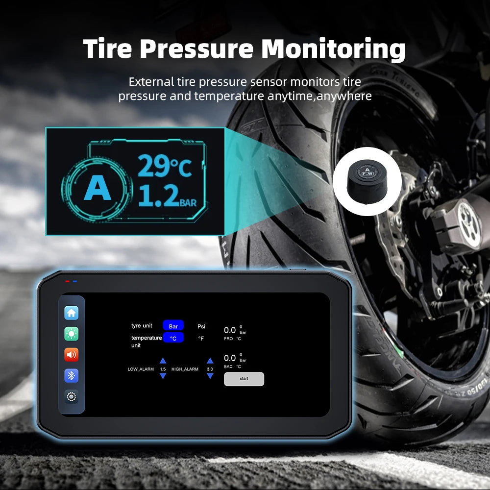 EKIY 6.25" Portable Digital Motorcycle Dashboard GPS Navigation Display Screen TPMS Monitor Wireless CarPlay Moto Android Auto 