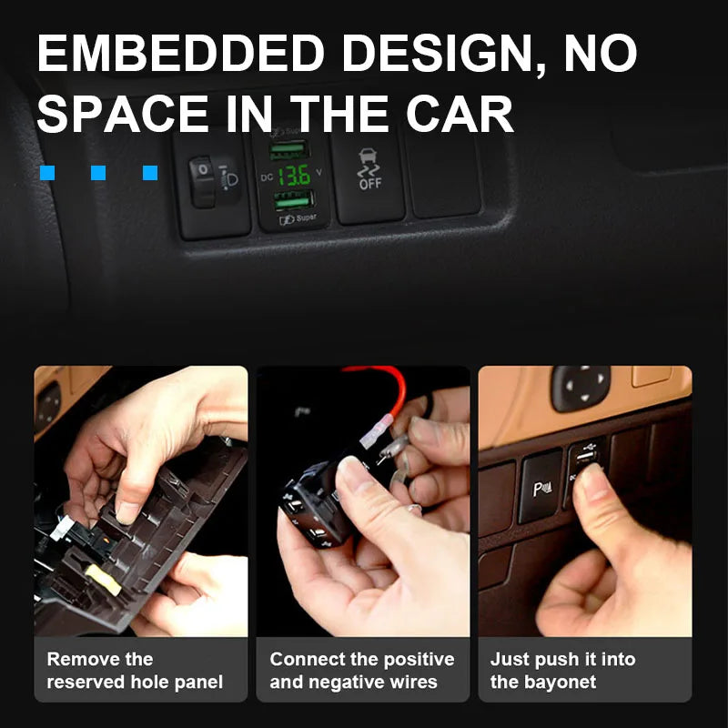 BLALION 45W 5A QC PD 3.0 USB Car Charger Auto Mobile Phone Charger Adapter Fast Charging LED Voltage Display for Toyota Series