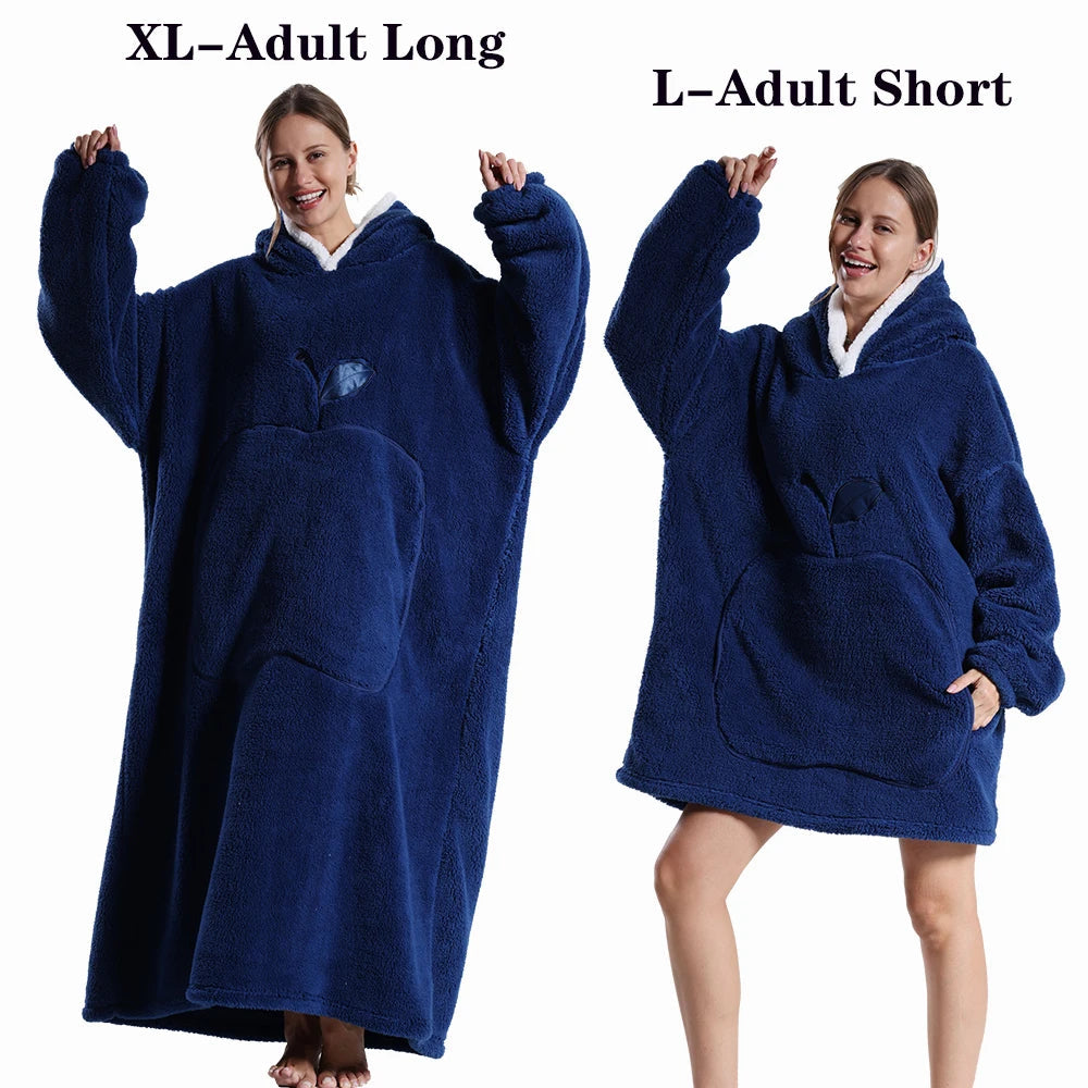 Women Plush Fleece Blanket Men Warm Thick Hoodies Adult Giant TV Blanlets with Sleeves Super Long Cold-proof Homewear Pajamas 