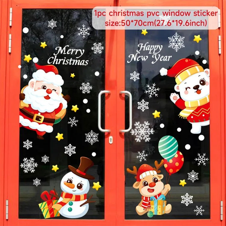 Christmas Wall Window Stickers Marry Christmas Decoration For Home 2024 Christmas Ornaments Xmas Navidad Gift New Year 2025 