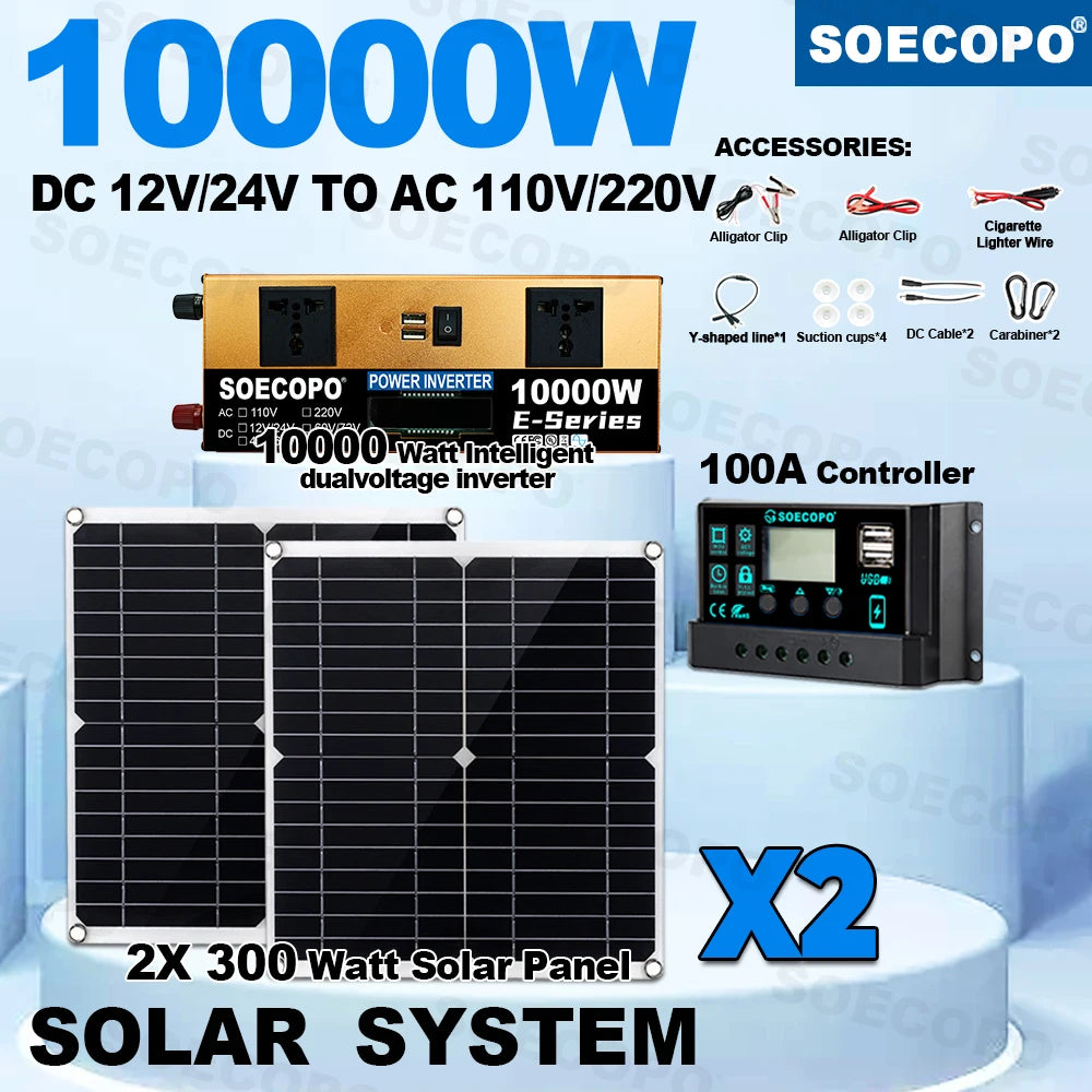 Komplet solenergisæt med 10000W inverter til hjem og udendørs backup