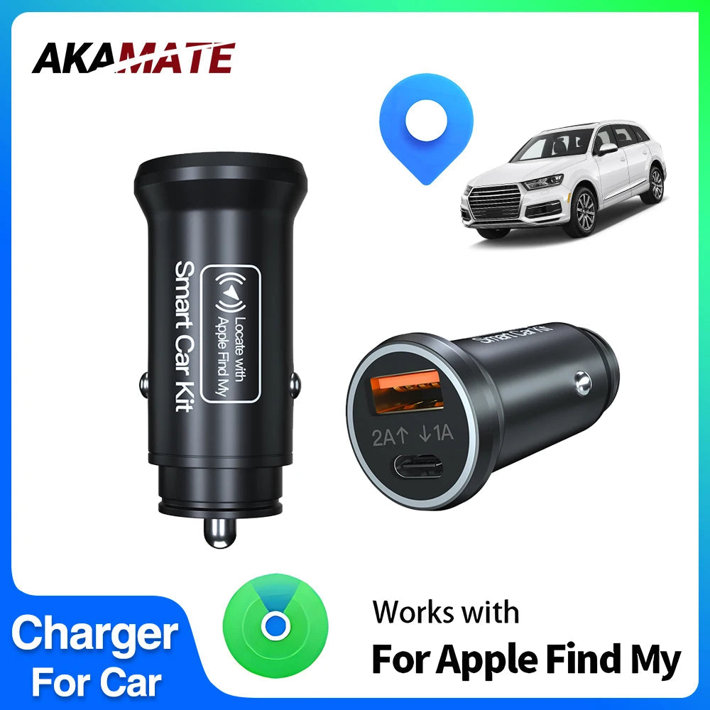 AKAMATE Car Charger USB Type C QC3.0 With iPhone GPS Locator Tracker for Apple Official Find My App 20W Fast Charger 2 in 1 