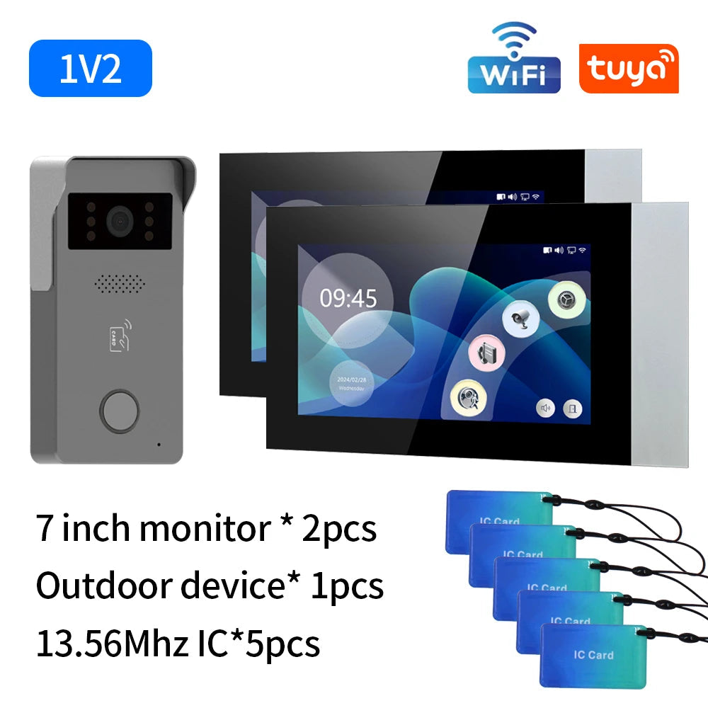 2 Wire Smart Tuya Wifi 1080P Video Intercom Video Door Phone Color Touch Screen Camera Doorbell Door Security IP Villa RFID 