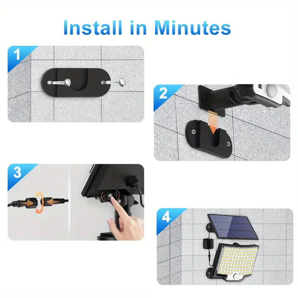 106 LED Solar Motion Light with Separate Solar Panel, 3 Modes