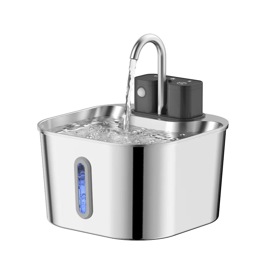 2.2L Wireless Recharging Sensor Stainless Steel Pet Water Fountain