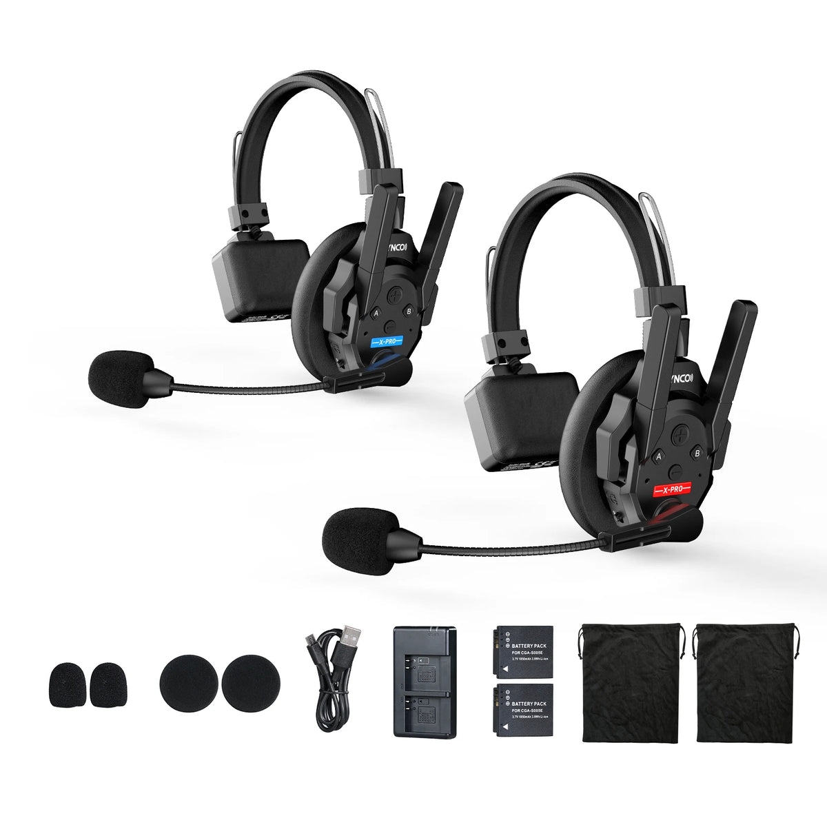 【US STOCK】 SYNCO XTALK XPRO2 Wireless Intercom Headset System, 2 Person 2.4GHz Wireless Communication Headset 500m/1640ft with Noise Reduction Program Production Live Show