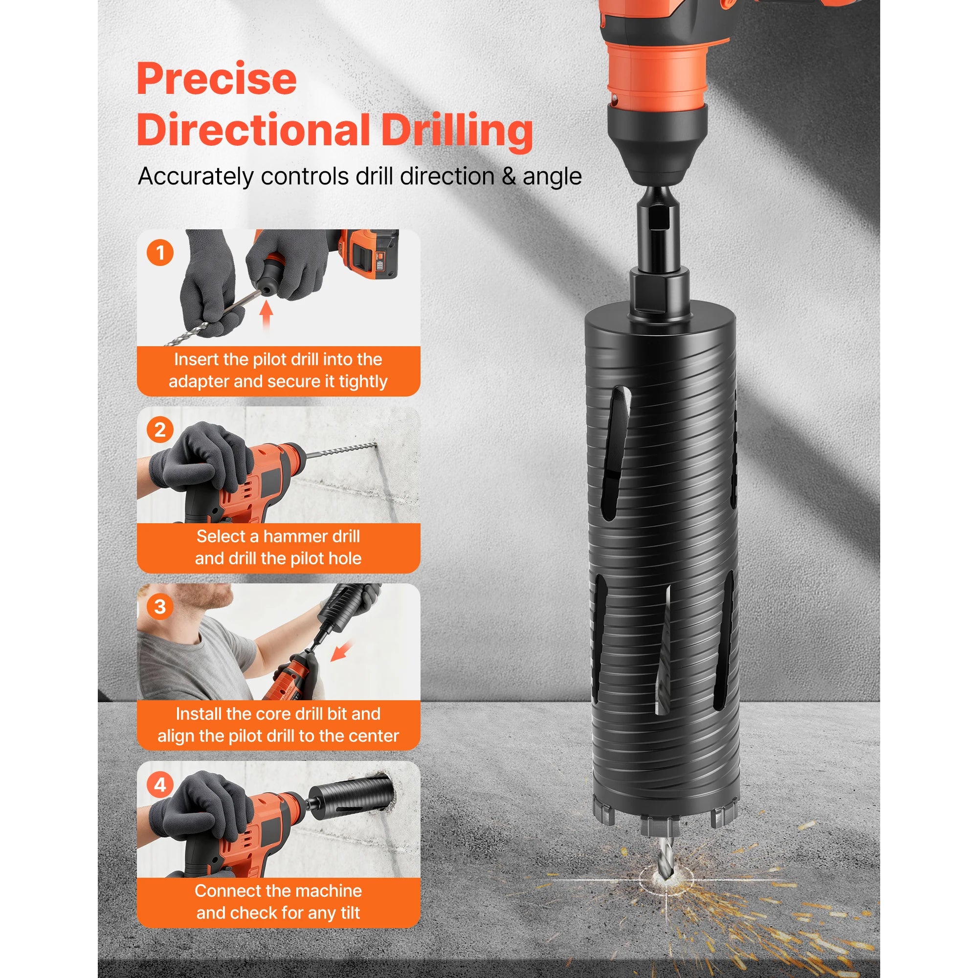 Diamond Core Drill Bit with Adapters for Concrete & Brick Drilling