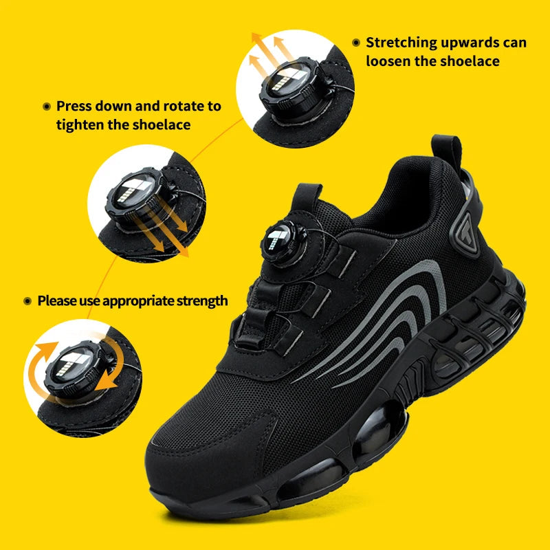 Rotary button new safety shoes for men, anti-impact and anti-piercing work shoes, fashionable men's sports shoes, and safety pro 