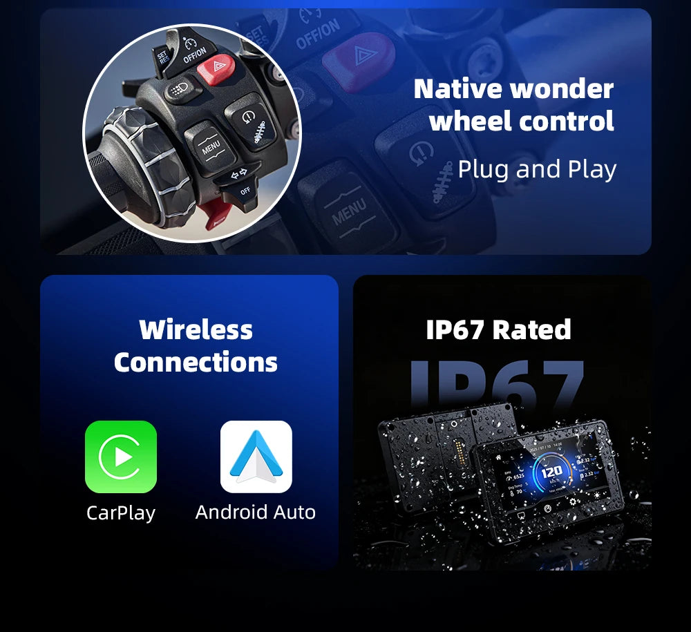 EKIY 6,2" GPS navigace pro motorku s bezdrátovým CarPlay Moto Android Auto pro BMW R1200GS R1250GS F800 F900 S1000XR pro WonderWheel