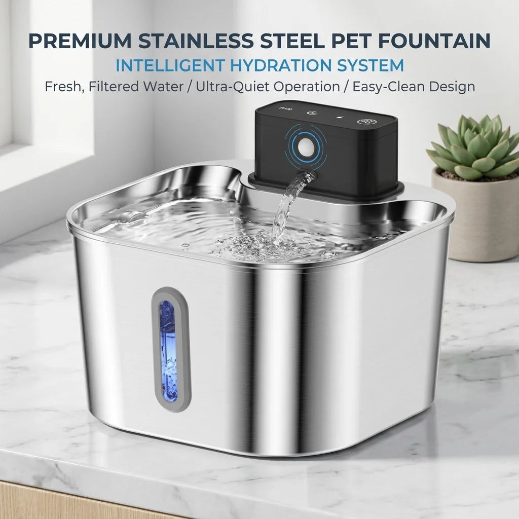2.2L Wireless Recharging Sensor Stainless Steel Pet Water Fountain