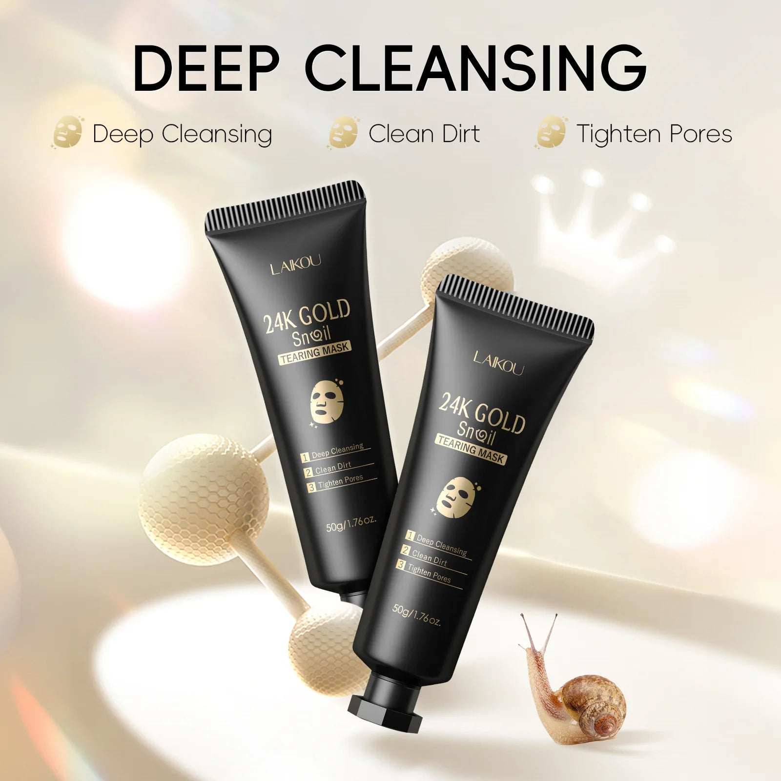 1/2/3pcs LAIKOU 24K Gold Snail Collagen Peel Off Tearing Face Mask Deep Cleansing Remove Blackhead Face Care Tear Off Mask 