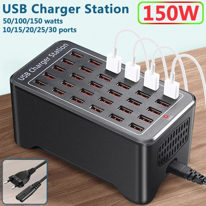 Multiport USB-A Charging Station, 10–30 Ports, 5V Output