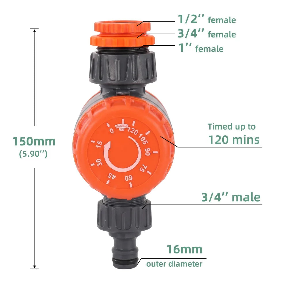 Mechanical Hose Watering Timer, 15–120 Minute Countdown