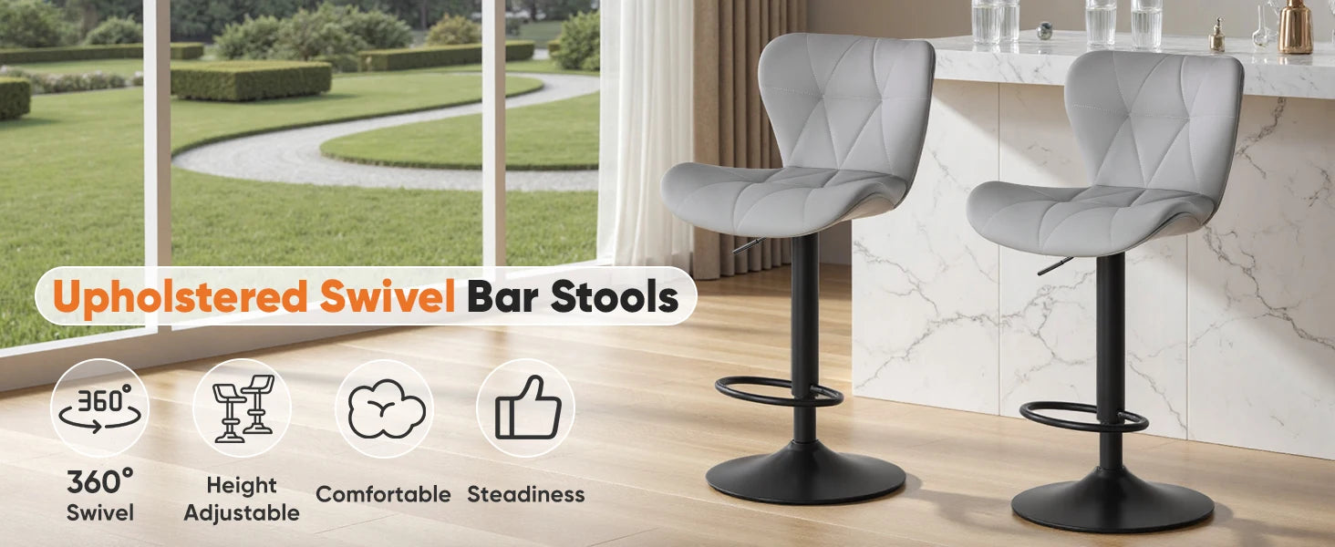Adjustable Faux Leather Bar Stools Set of 2 with Comfort Backrest