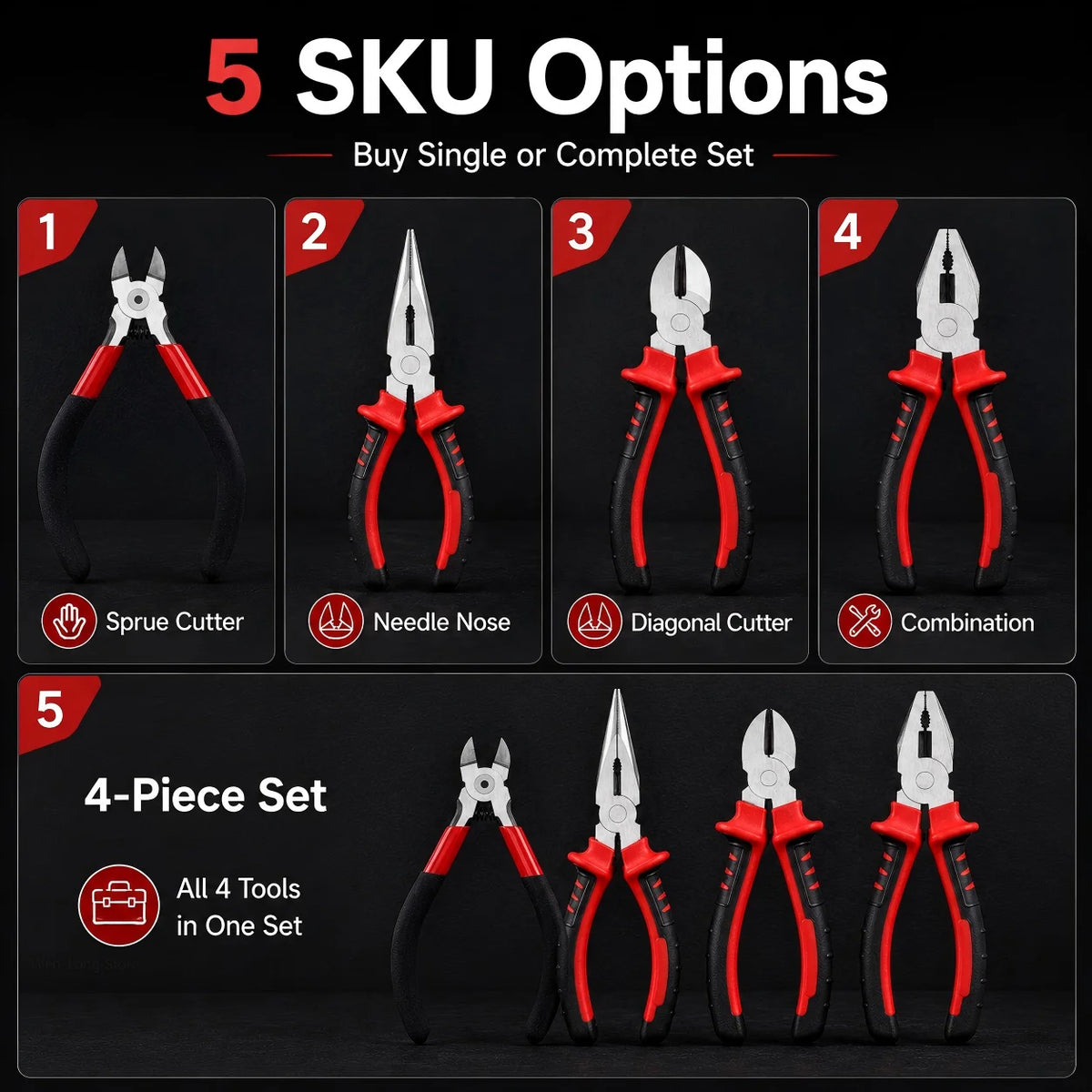 3 Types Pliers Set, Heavy Duty Combination Long Nose Diagonal Cutter Pliers, Wire Cutting Gripping Tool Kit for DIY Repair