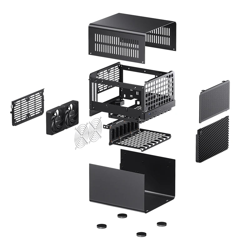 JONSBO N3 Mini NAS kabinet ITX Mini aluminium med stålplade, understøtter 130mm CPU-køler, to 100×25mm blæsere er standard