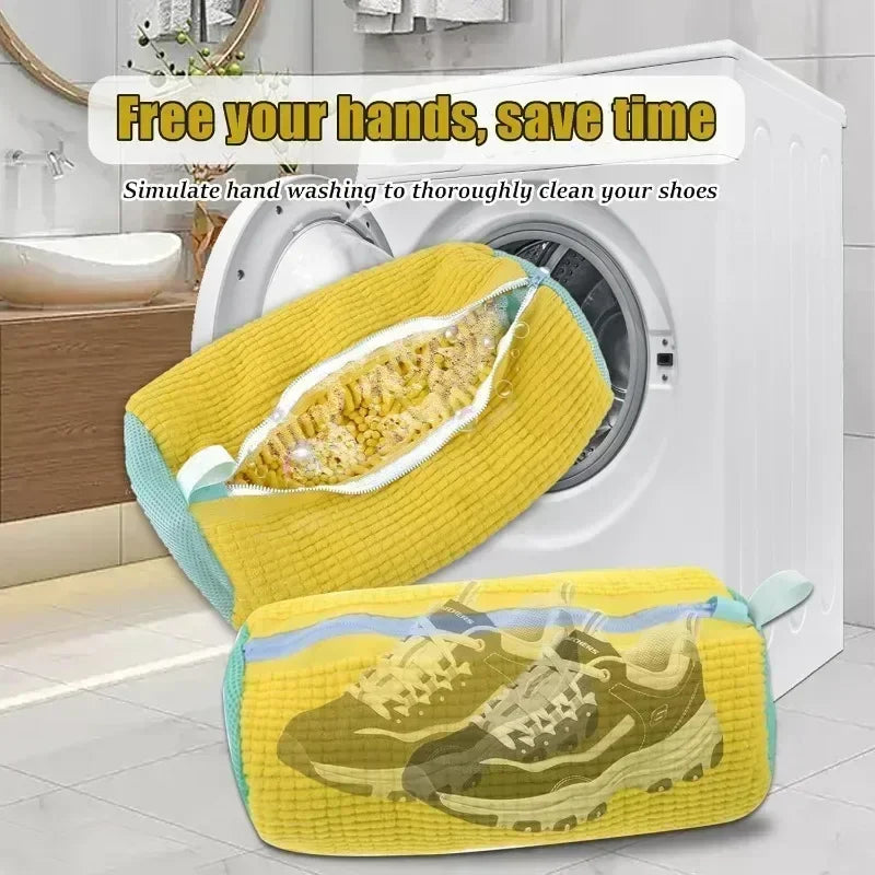 Machine Washable Shoe Washing & Drying Bag with Soft Fiber - Durable Polyester Laundry Protector for Shoes Adjustable Strap 