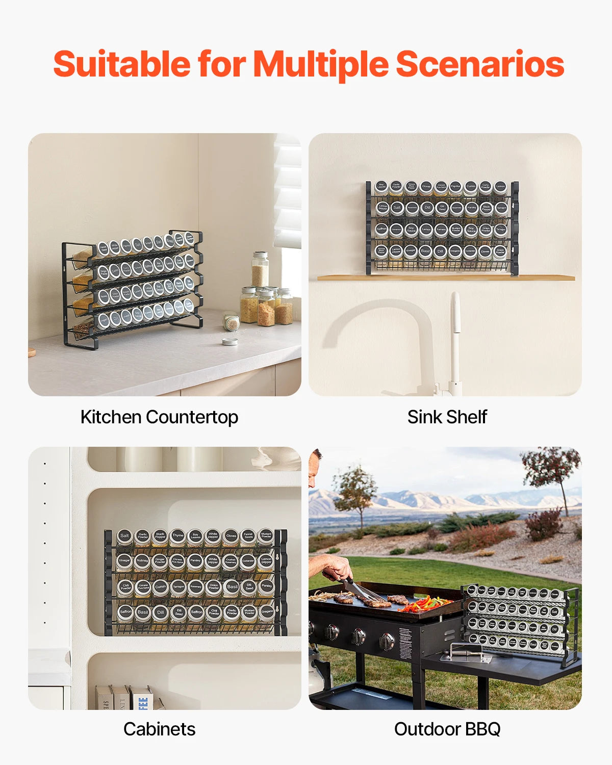 Spice Rack Organizer for Cabinet with 36 Empty Spice Jars, Lids, Labels and Funnel
