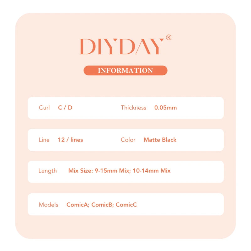 DIYDAY Comic Spire Eyelash Extension Premade Manga False Eyelashes Super Soft Light Feather-Feeling Anime Lashes for Makeup Tool 