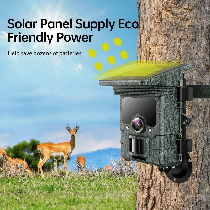 Solar Wildlife 50MP 4K Video Trail Camera Night Vision 0.3s Motion Activated Waterproof Garden Camera Outdoor Hunting Monitoring 