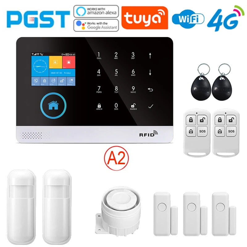 PGSTs siste versjon alarmesystem, WiFi, 4G, Tuya smart home sikkerhetsalarm, Alexa intelligent stemmekontroll, APP push-funksjon