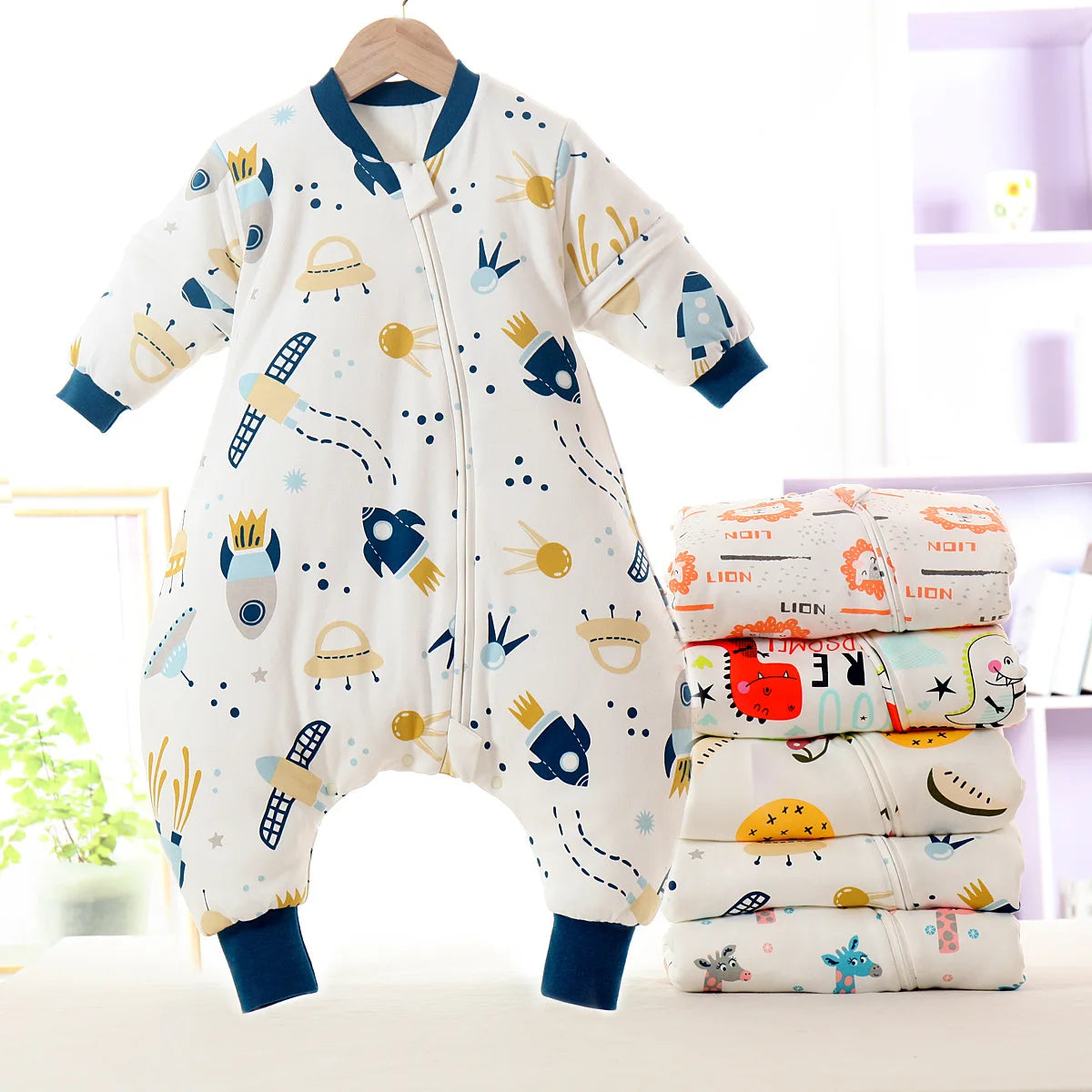 Baby Cartoon Split-Legged Sleepsack with Detachable Sleeves