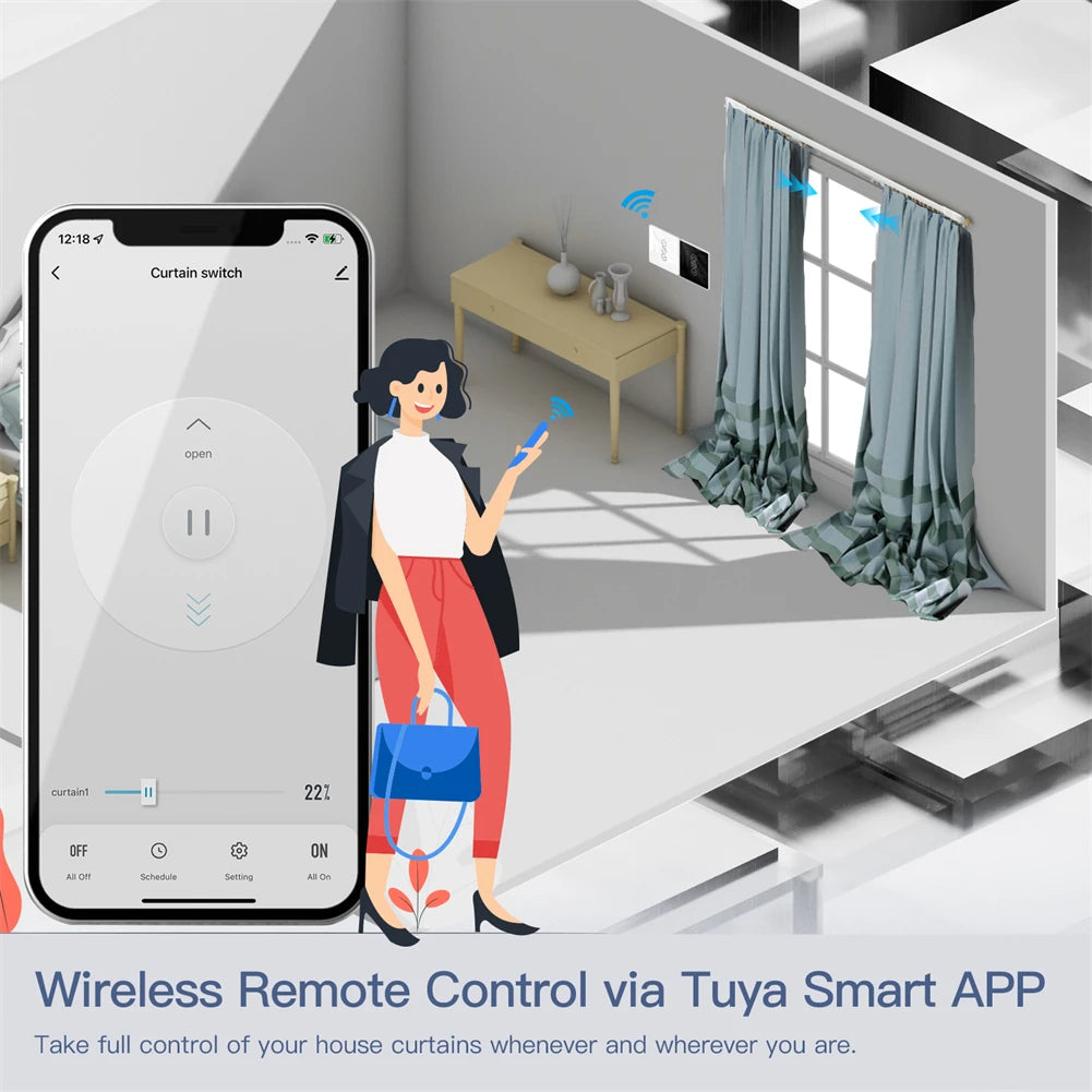 MOES WiFi RF433 Smart 2.5D Arc Glass Touch Curtain Switch for Roller Blinds Shutters Smart Life/Tuya APP Works Alexa Google Home