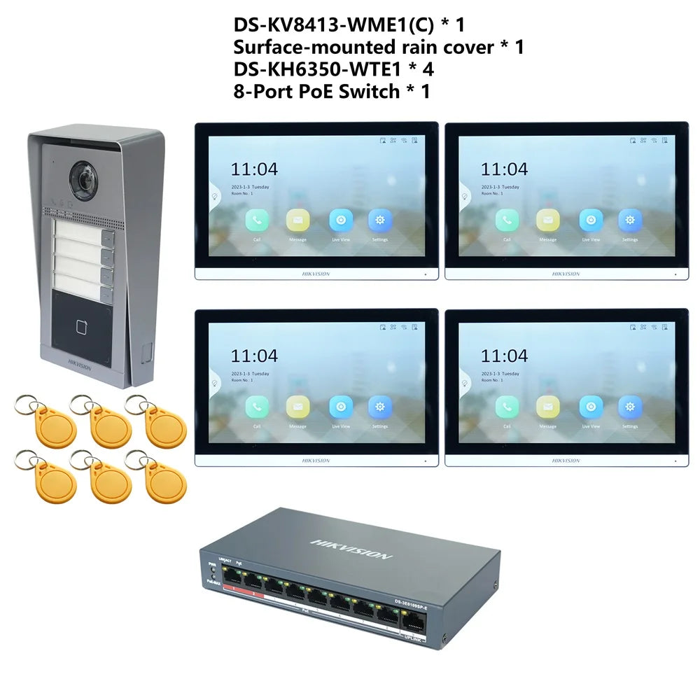 HIKVISION Original Multi-language POE Video intercom KIT,include DS-KV8113-WME1(C) & DS-KH6350-WTE1 & PoE Switch Spy-shop.com