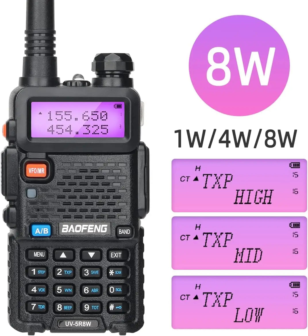 1/2PCS BaoFeng UV-5R 8W Tri-Power Walkie Talkie High Power Dual Band Long Range 128 CH Portable Handheld UV 5R Ham Two Way Radio 