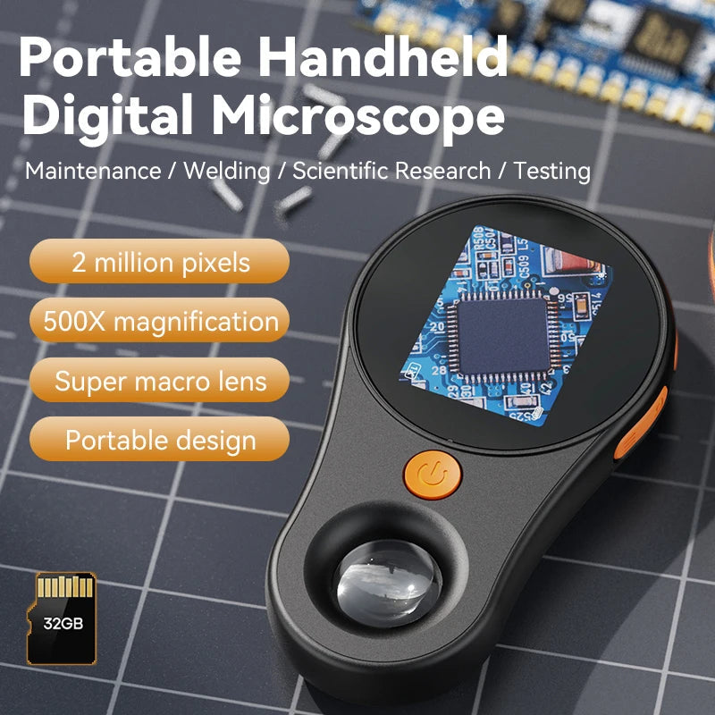 2.0inch 500X Digital Microscope 1080P Video Coin Microscopio with Magnifying Glass Wiht 8Leds for Electronics Repair Windows/Mac 