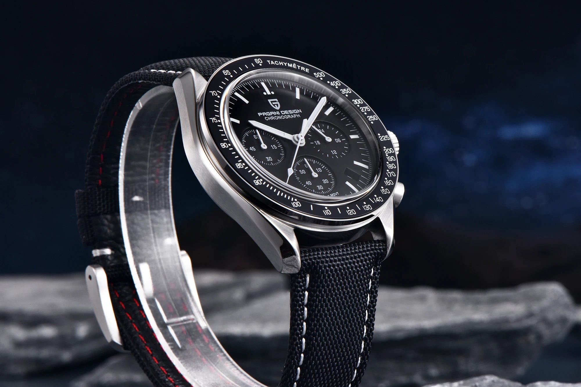 Orologio al quarzo in acciaio Pagani Design PD1701 Moonwatch Cronografo