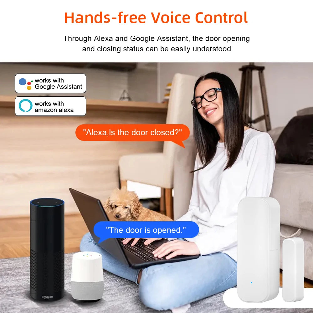Tuya WiFi or Zigbee Window Door Sensor Smart Home Security Alarm System Voice Control Via Alexa Google Home Smart 